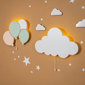 Cozy Collection LED-Wandnachtlicht Ballons & Wolke aus Massivholz – handbemalt, Pastell (Blau/Grün/Weiß),Set-Optionen