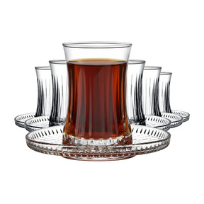 Pasabahce Elysia Teeset - 6 Teegläser mit Untertassen, 12-tlg. Set, 170ml