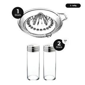 Pasabahce Küchenhelfer Set - Zitronenpresse & Gewürzstreuer - Alle Teile