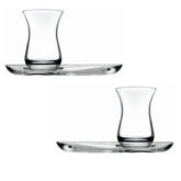 Pasabahce Incebelli Teeset, Teeglas und Untertasse, 125 ml 4er Set