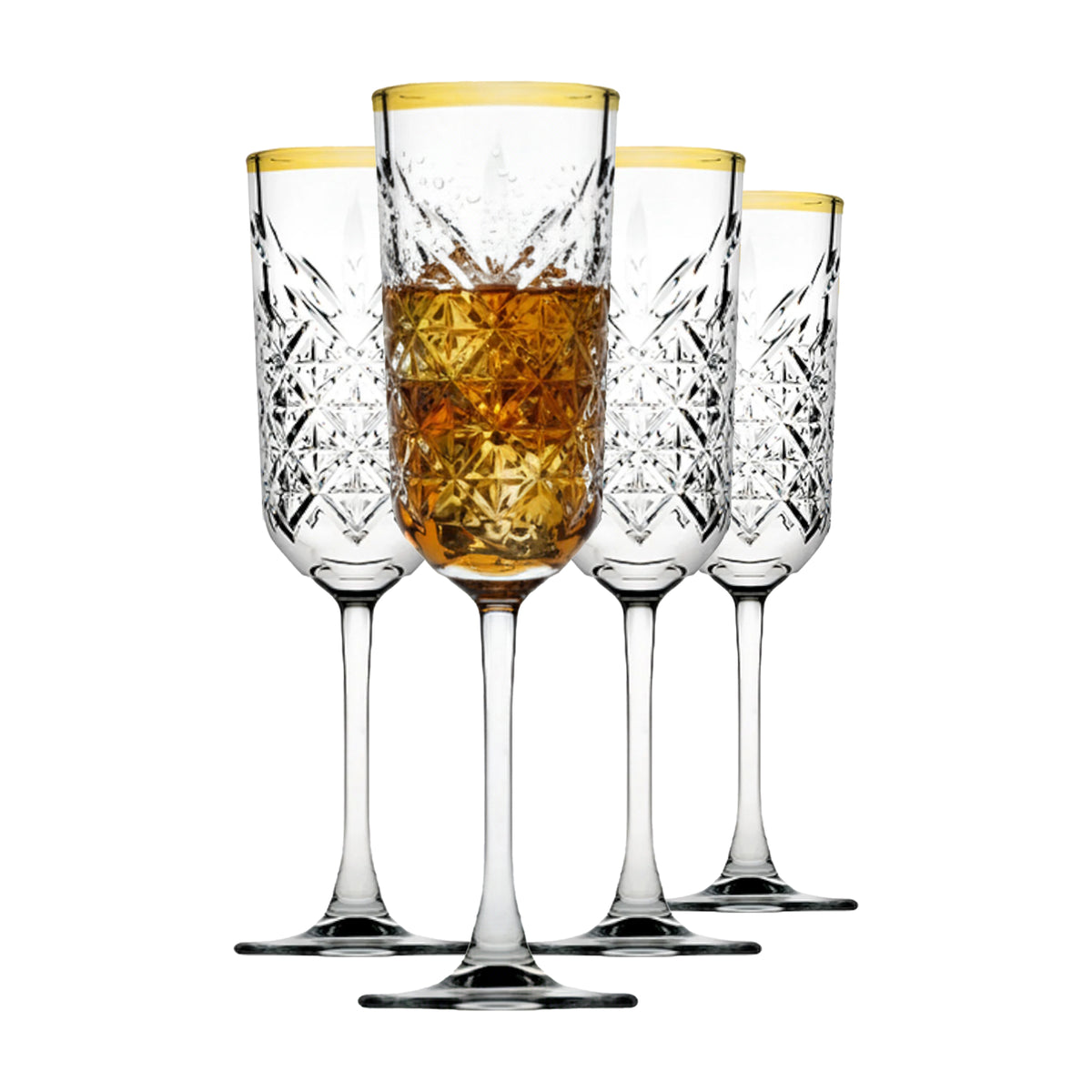 Pasabahce Trinkgläser, Sekt- und Champagnerglas Set, 4-tlg, Golden