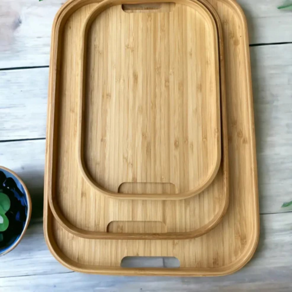 Bambus Tablett-Set rechteckig 3-teilig - Serviertabletts