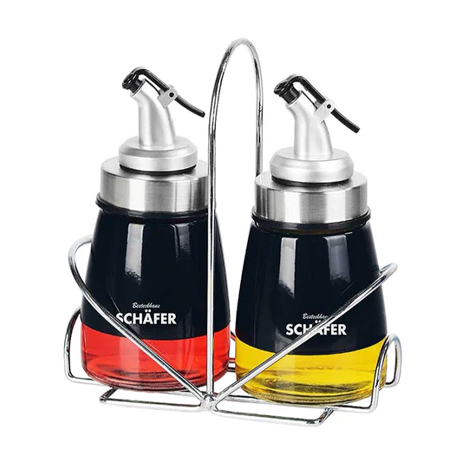 Scharfer Essig-Öl-Menage 3-tlg. mit Metallständer