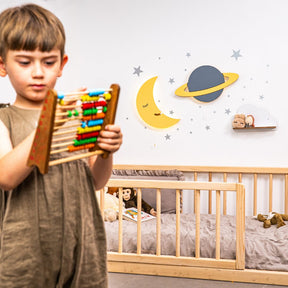 Cozy Collections Handbemalte LED-Wandnachtlichter aus Holz – Mond / Ringplanet / Duo – Weltraummotiv
