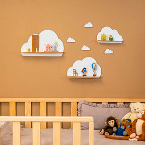 Cozy Collections 3er-Set weiße Wandregale aus Holz in Wolkenform – 3 Größen, Kinderzimmerdeko, Montessori