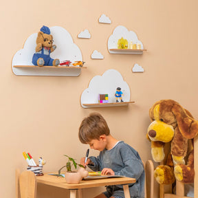Cozy Collections 3er-Set weiße Wandregale aus Holz in Wolkenform – 3 Größen, Kinderzimmerdeko, Montessori