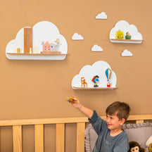Cozy Collections 3er-Set weiße Wandregale aus Holz in Wolkenform – 3 Größen, Kinderzimmerdeko, Montessori