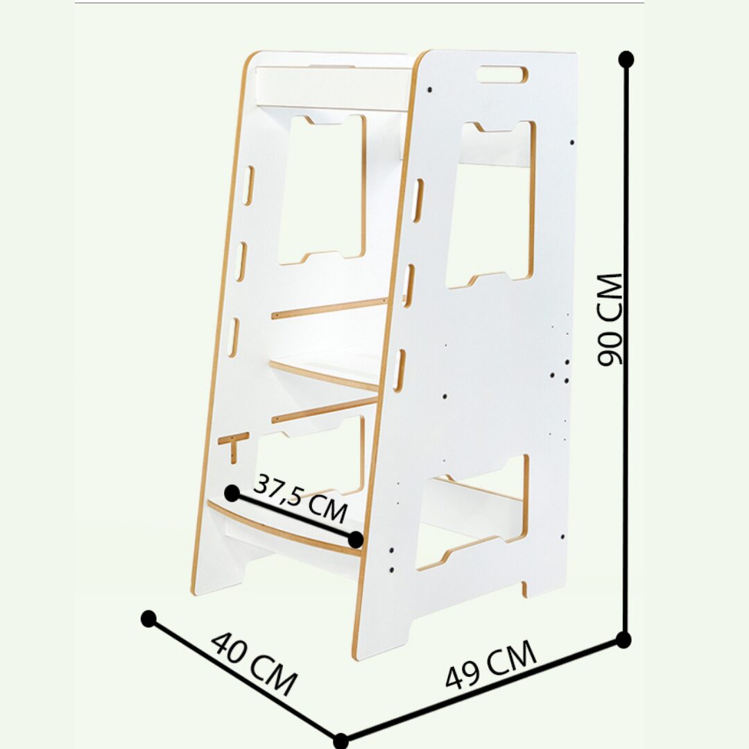Cozy Collections Kompletter Montessori-Lernturm aus Holz – verstellbarer Tritthocker mit 3 Höhen (28/38/46 cm), 2–6 Jahre, bis 50 kg