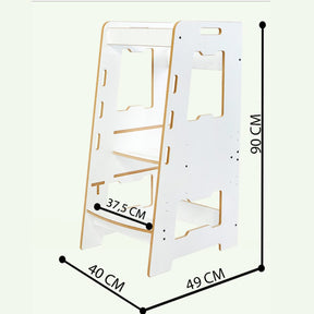 Cozy Collections Kompletter Montessori-Lernturm aus Holz – verstellbarer Tritthocker mit 3 Höhen (28/38/46 cm), 2–6 Jahre, bis 50 kg