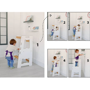 Cozy Collections Kompletter Montessori-Lernturm aus Holz – verstellbarer Tritthocker mit 3 Höhen (28/38/46 cm), 2–6 Jahre, bis 50 kg