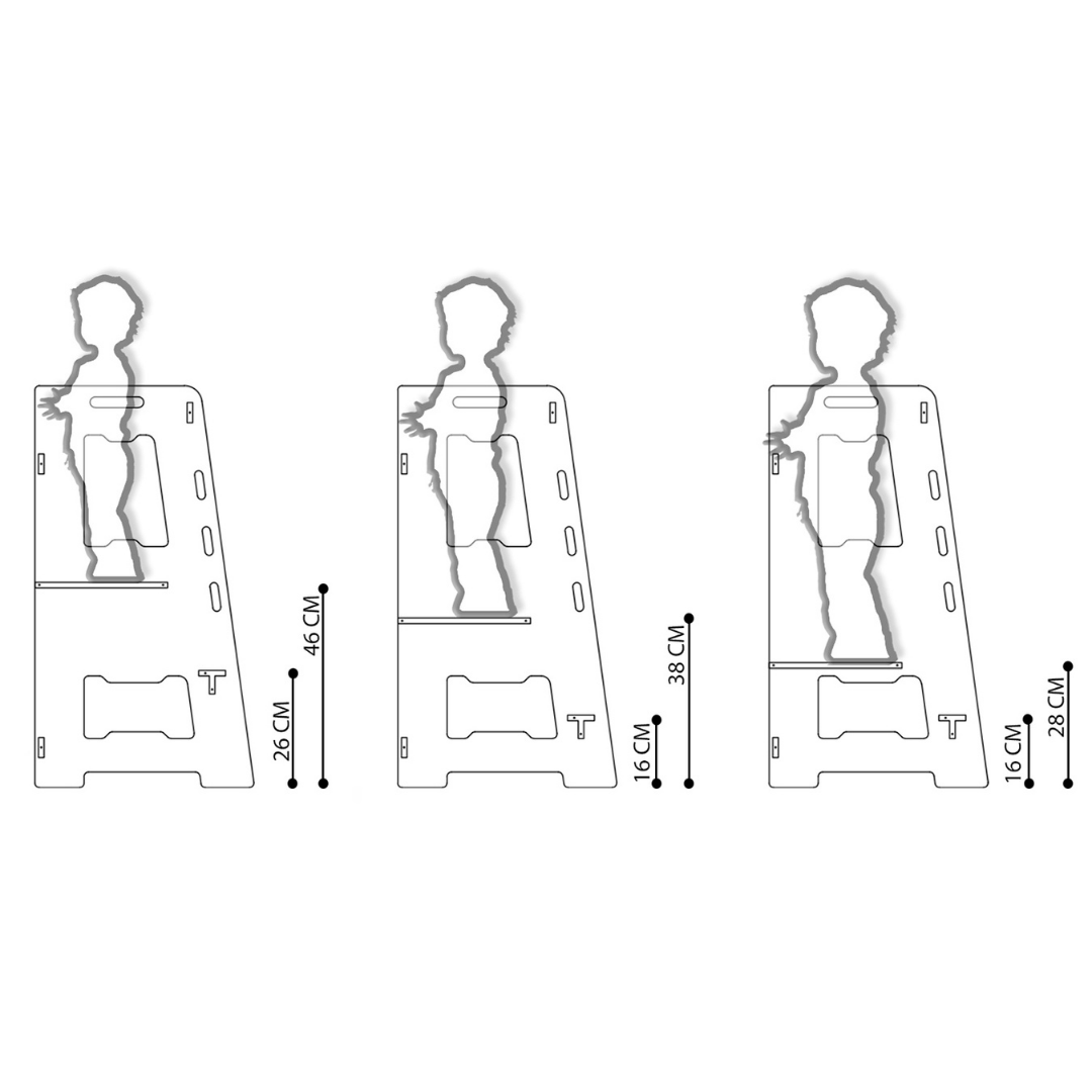 Cozy Collections Kompletter Montessori-Lernturm aus Holz – verstellbarer Tritthocker mit 3 Höhen (28/38/46 cm), 2–6 Jahre, bis 50 kg