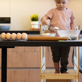 Cozy Collections Kompletter Montessori-Lernturm aus Holz – verstellbarer Tritthocker mit 3 Höhen (28/38/46 cm), 2–6 Jahre, bis 50 kg