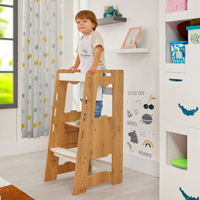 Cozy Collections Kompletter Montessori-Lernturm aus Holz – verstellbarer Tritthocker mit 3 Höhen (28/38/46 cm), 2–6 Jahre, bis 50 kg