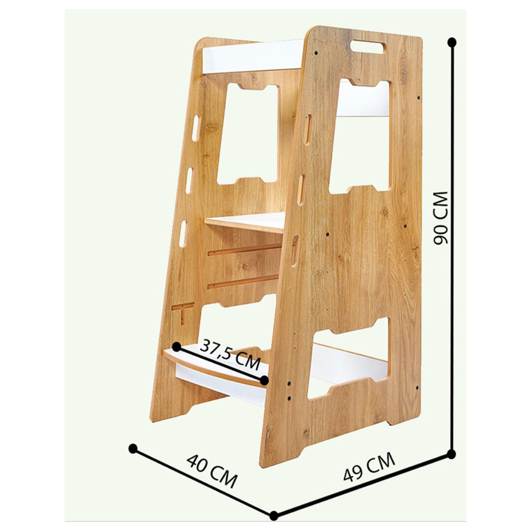 Cozy Collections Kompletter Montessori-Lernturm aus Holz – verstellbarer Tritthocker mit 3 Höhen (28/38/46 cm), 2–6 Jahre, bis 50 kg