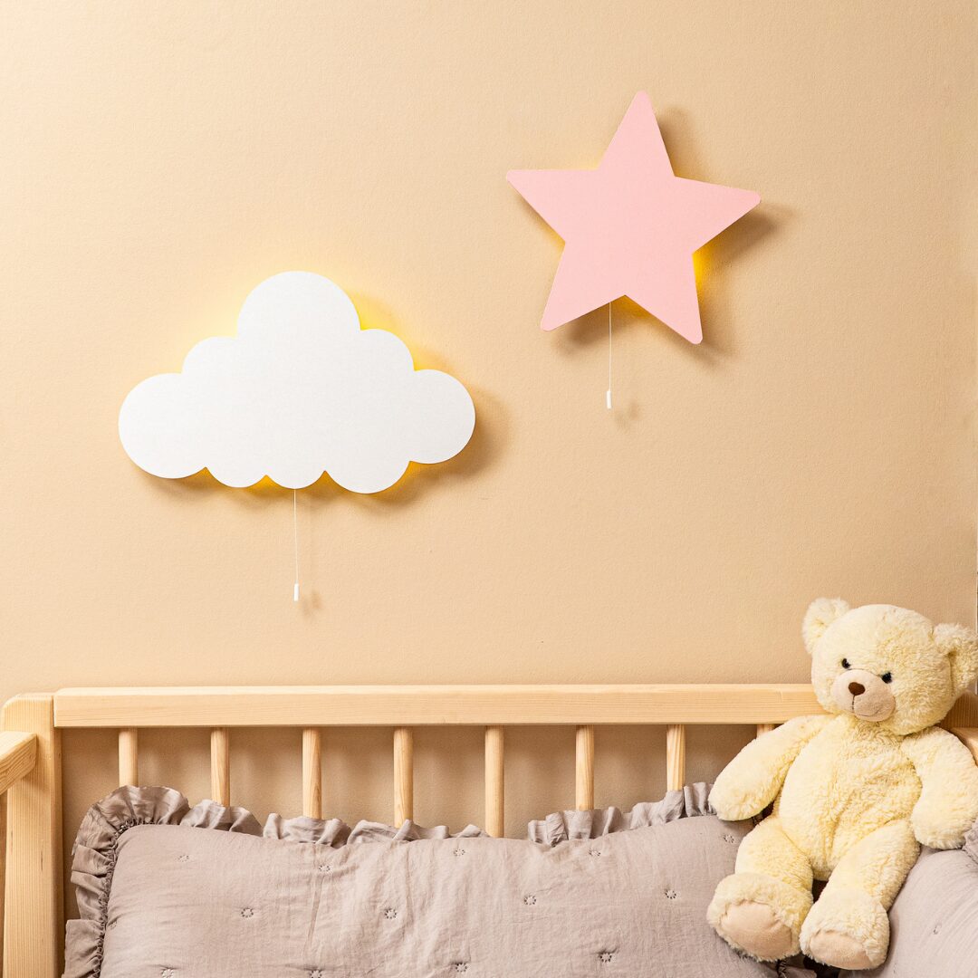 Cozy Collections LED-Sternen-Nachtlicht aus Naturholz – Rosa Stern / Wolken-Set (LED, Batteriebetrieb)