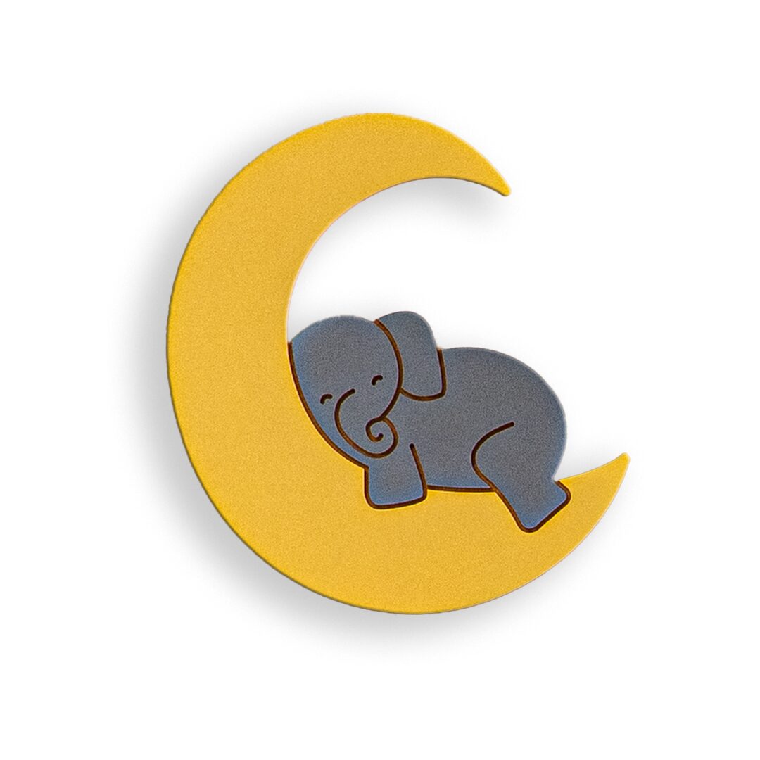 Cozy Collections Handbemaltes LED-Wandnachtlicht „Elefant auf dem Mond“ aus Massivholz – 8 mm, 9V batteriebetrieben, Varianten & Set