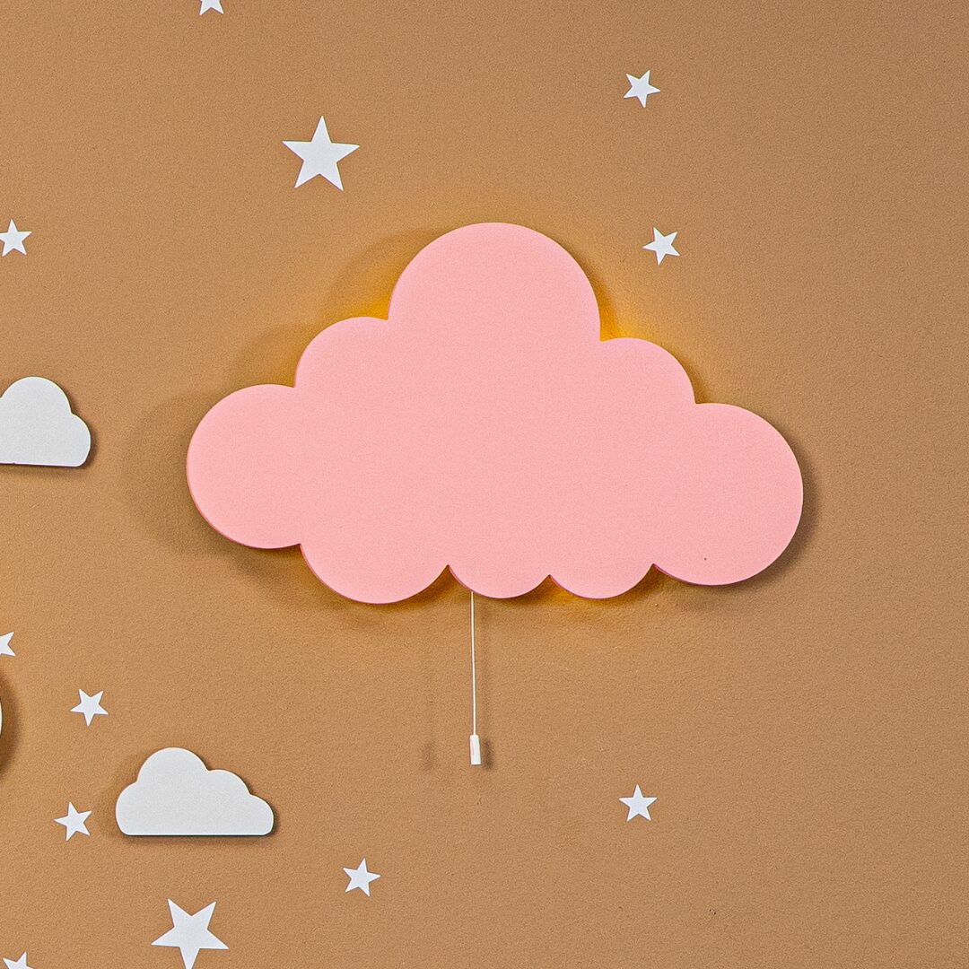Cozy Collections Handbemalte LED-Wandleuchte Wolke aus Holz – Pastell (Rosa/Grau/Beige), 9V batteriebetrieben, Einzel/Duo/3er-Set