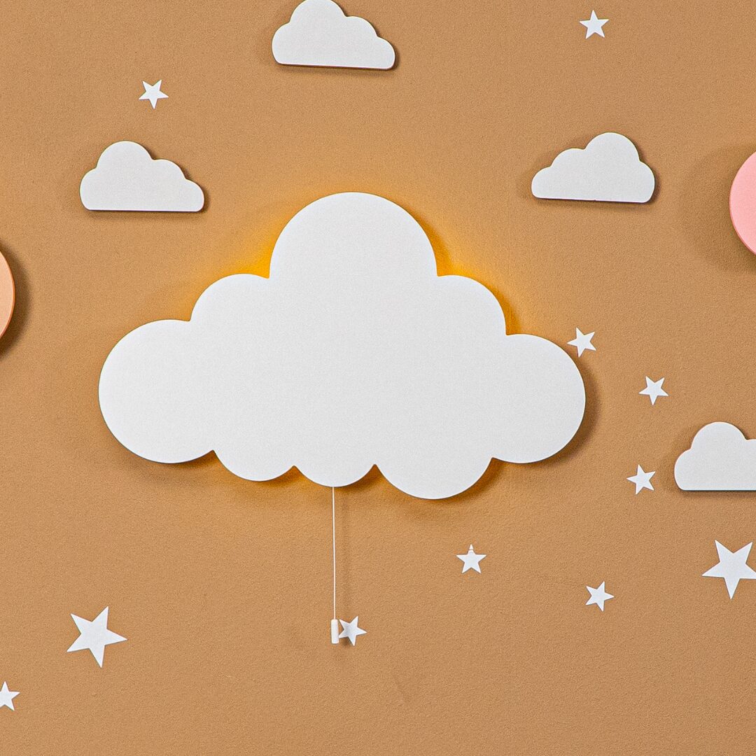 Cozy Collections Handbemalte LED-Wandleuchte Wolke aus Holz – Pastell (Rosa/Grau/Beige), 9V batteriebetrieben, Einzel/Duo/3er-Set