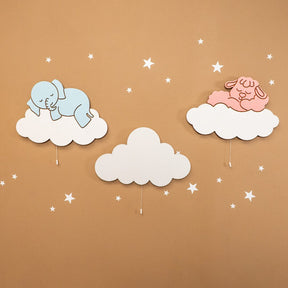 Cozy Collections Handbemalte LED-Wandnachtlichter Elefant & Lamm auf Wolke aus Holz – Pastell (Blau/Rosa/Weiß), 9V batteriebetrieben, Einzel/Duo/Trio