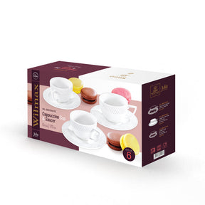 Wilmax Tasse mit Untertasse 170 ml Weiß Porzellan 6er Set WL-880101402/AB6
