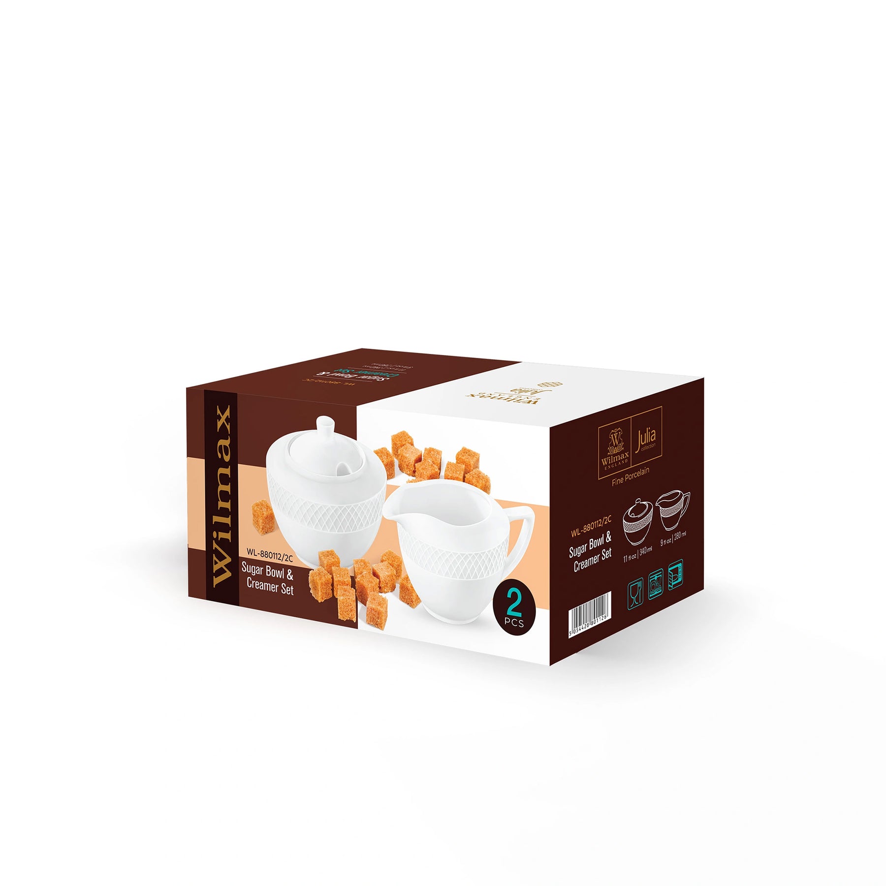 Wilmax Zucker- und Milchkännchen-Set, 2-tlg, Porzellan, 340 ml