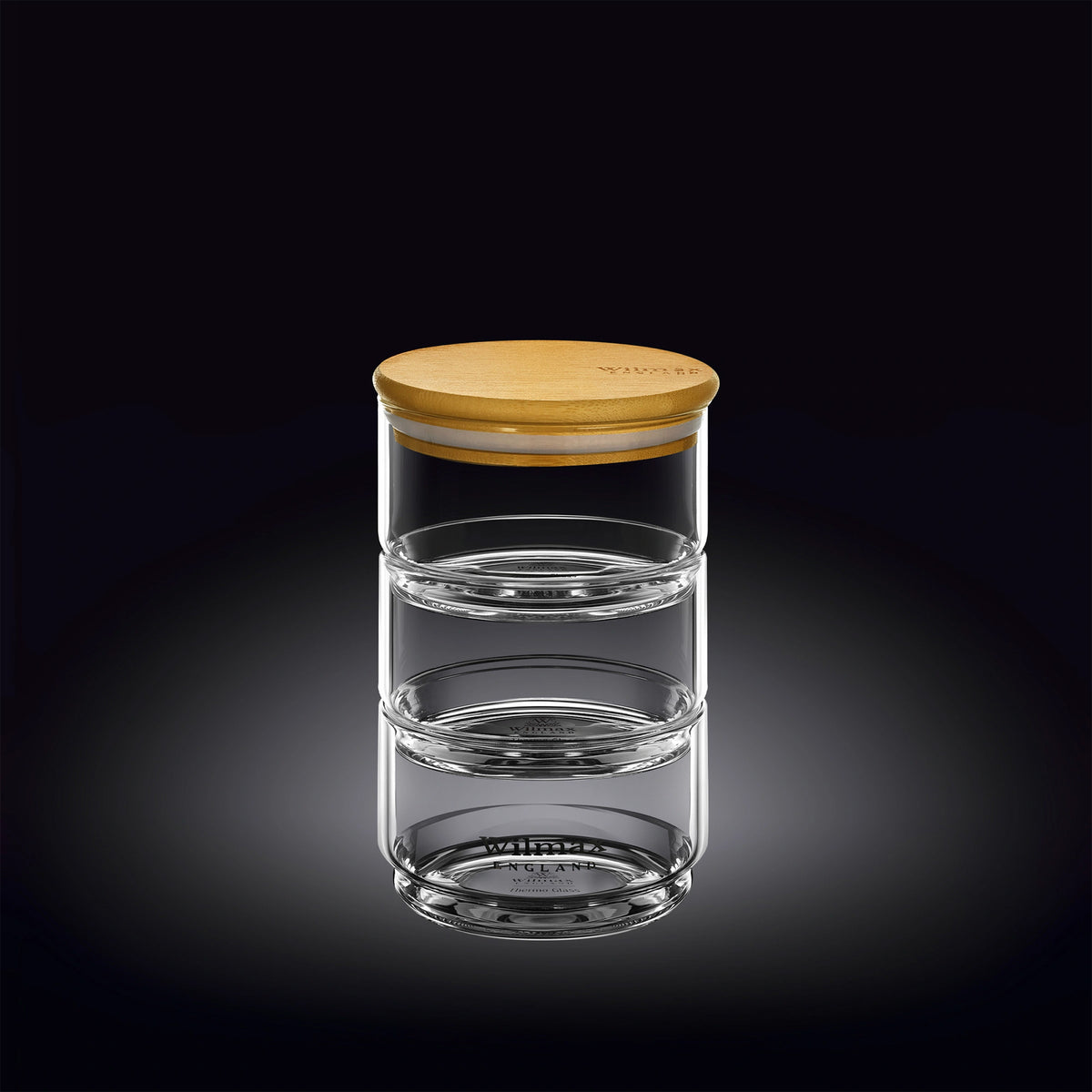 Wilmax 3-stufiges Vorratsglas, 12 x 20 cm, Thermo-Glas & Bambusdeckel