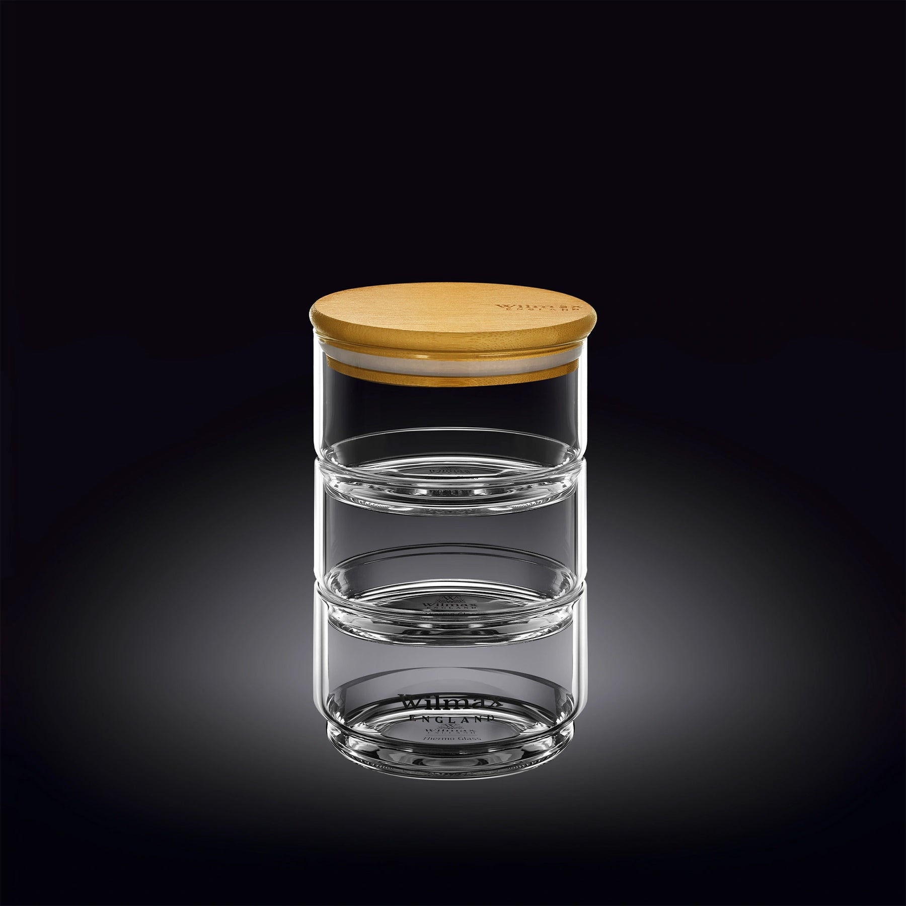 Wilmax 3-stufiges Vorratsglas, 12 x 20 cm, Thermo-Glas & Bambusdeckel