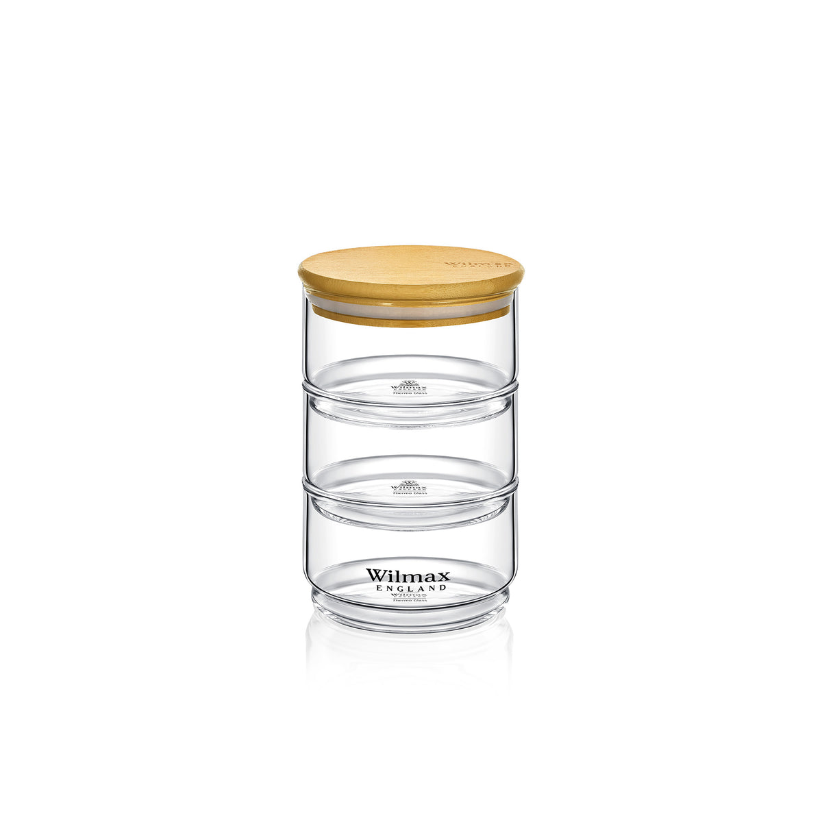 Wilmax 3-stufiges Vorratsglas, 12 x 20 cm, Thermo-Glas & Bambusdeckel