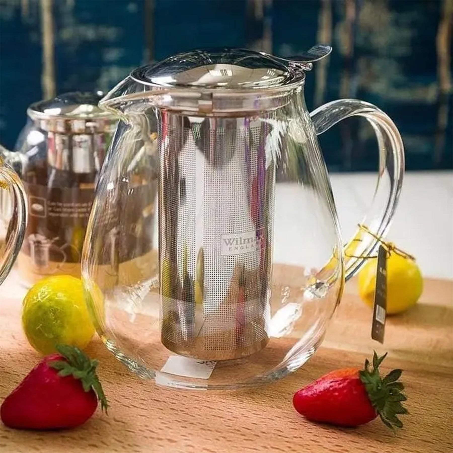 Wilmax Teekanne aus hitzebeständigem Glas 1300 ml mit Edelstahlfilter