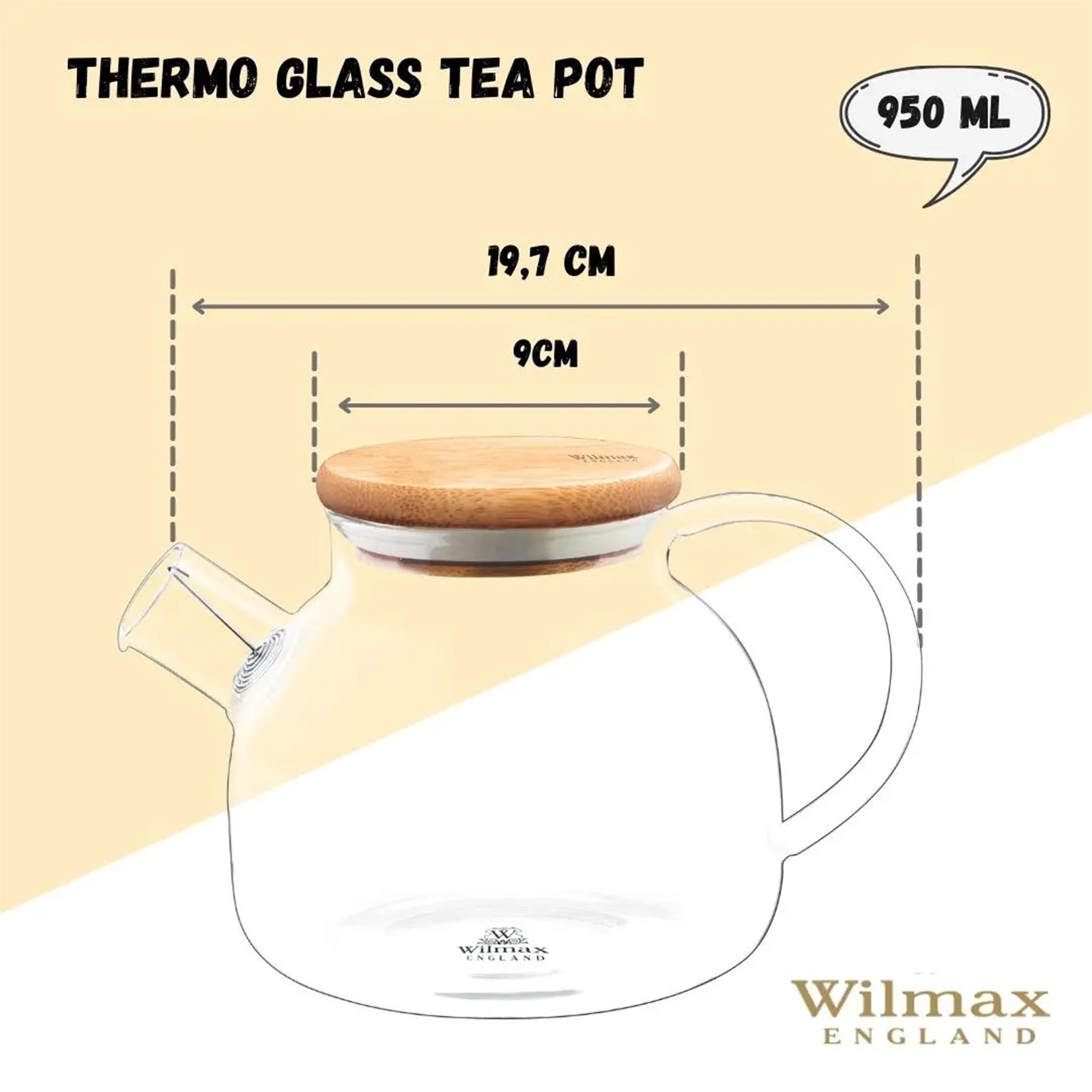 Wilmax Teekanne, 950 ml, hitzebeständiges Thermo-Glas