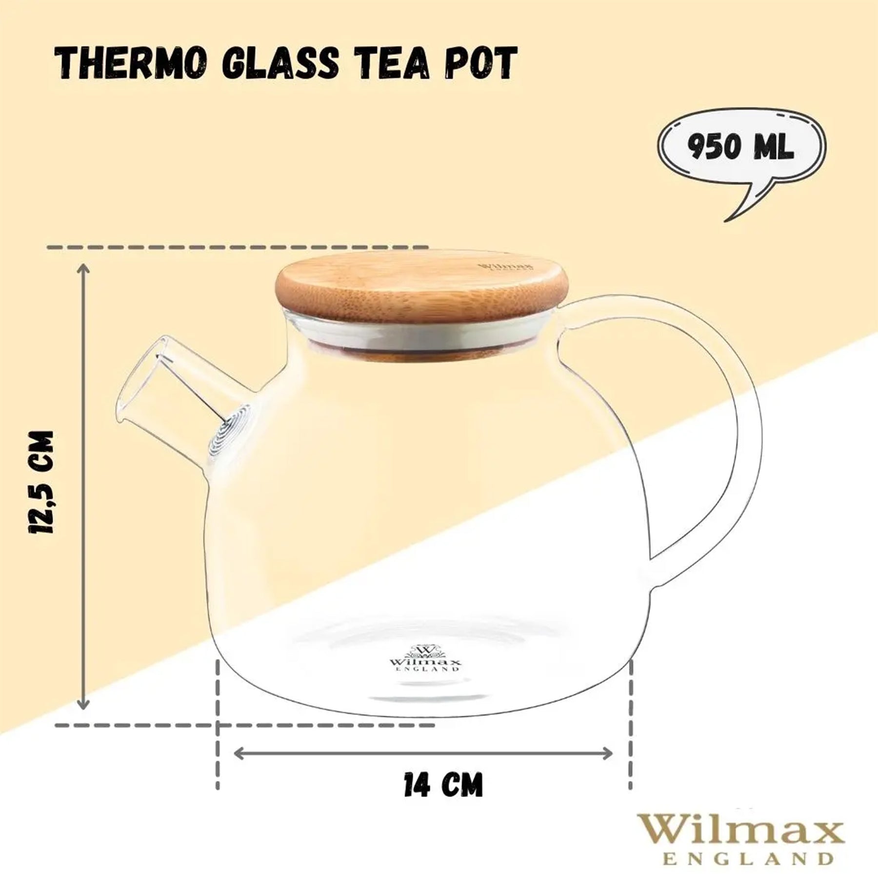 Wilmax Teekanne, 950 ml, hitzebeständiges Thermo-Glas