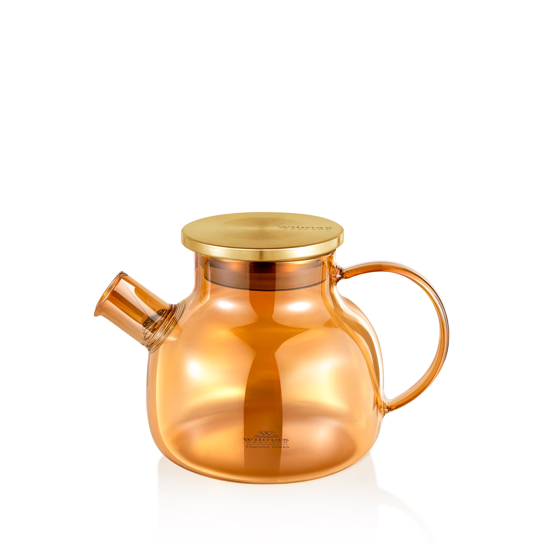 Wilmax Thermoglas Teekanne mit goldfarbenem Edelstahl-Deckel
