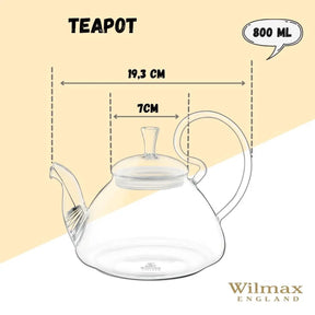 Wilmax Teekanne 800 ml hitzebeständiges Borosilikatglas