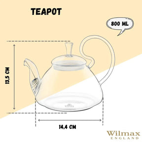 Wilmax Teekanne, 800 ml, hitzebeständiges Borosilikatglas