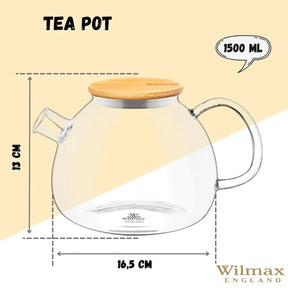 Wilmax Teekanne aus hitzebeständigem Glas mit Filter, 1500 ml