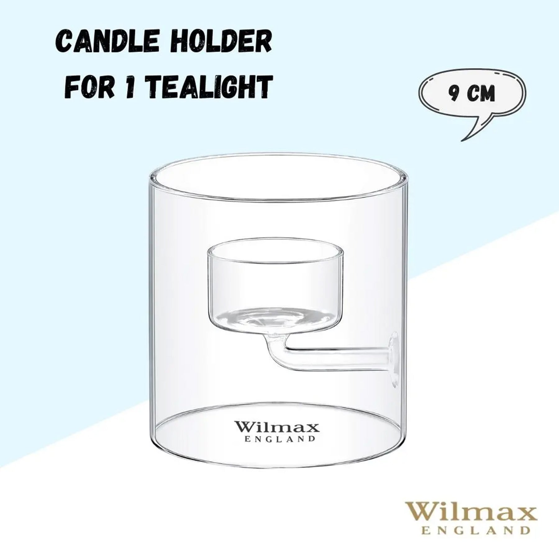 Wilmax Teelichthalter aus Glas für 1 Teelicht, 9 cm