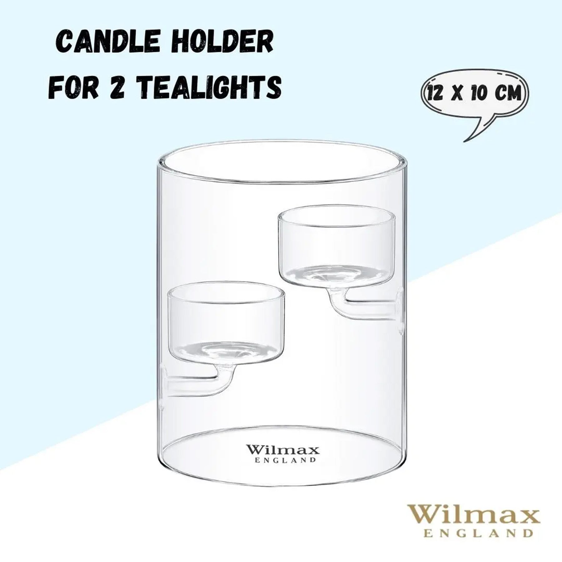 Wilmax Kerzenhalter für 2 Teelichter 12 cm Thermo-Glas