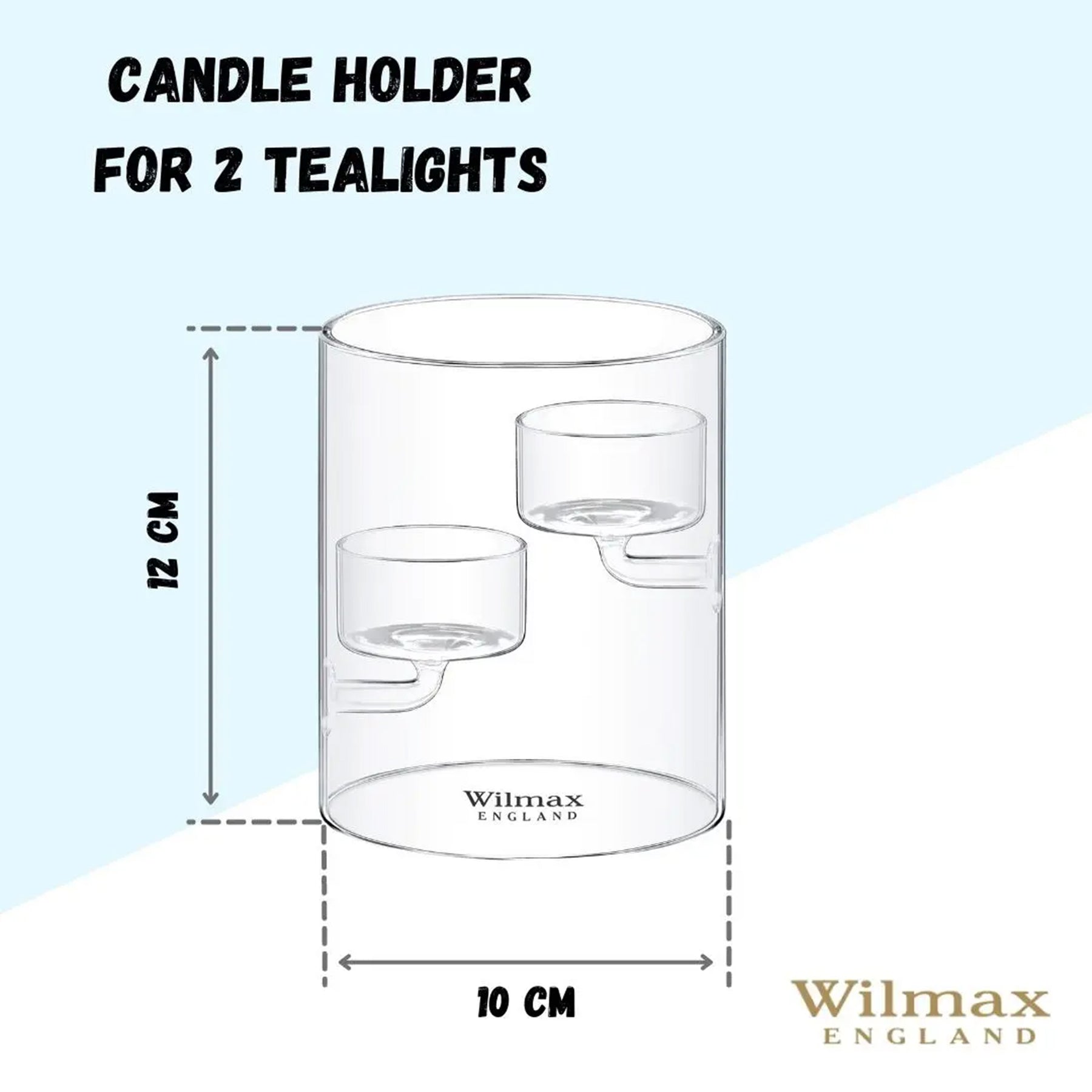 Wilmax Kerzenhalter für 2 Teelichter 12 cm Thermo-Glas
