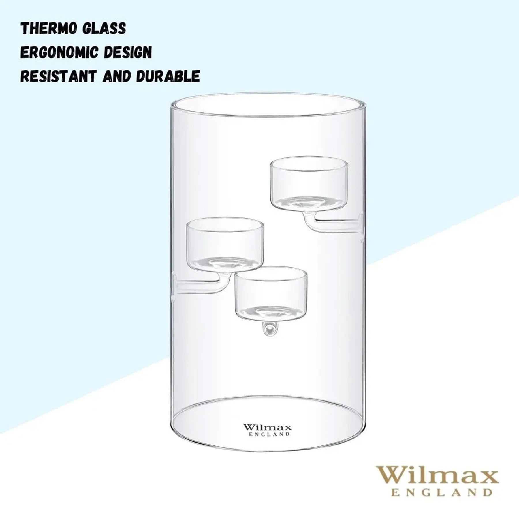 Wilmax Teelichthalter aus Glas für 3 Teelichter, 20 cm