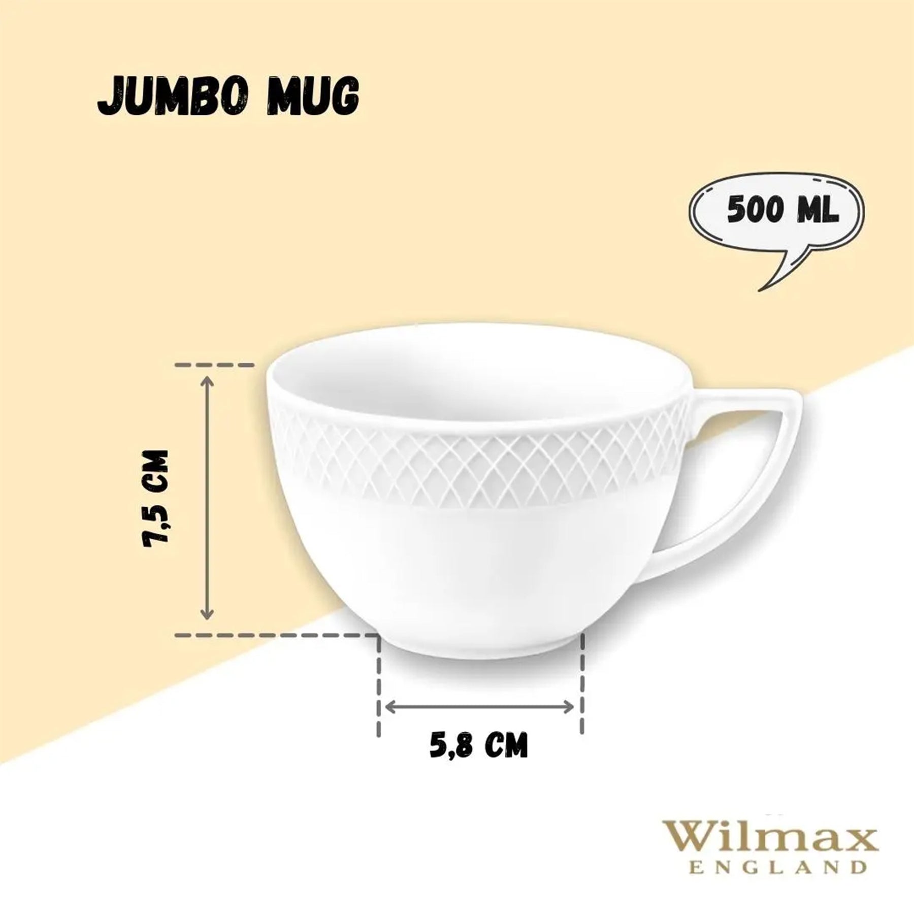 Wilmax Jumbo Cups 500 ml, 2er-Set, Porzellan