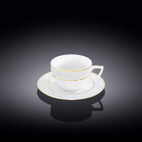 Wilmax Cappuccinotasse mit Untertasse 170 ml Weiß Goldrand Porzellan 6er Set WL-880102402/AB6