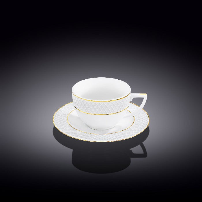 Wilmax Cappuccinotasse mit Untertasse 170 ml Weiß Goldrand Porzellan 6er Set WL-880102402/AB6
