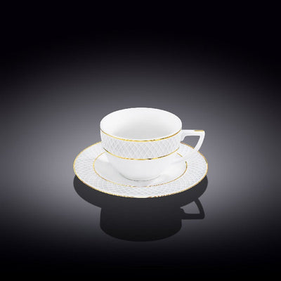 Wilmax Cappuccinotasse mit Untertasse 170 ml Weiß Goldrand Porzellan 6er Set WL-880102402/AB6