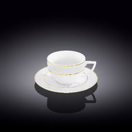 Wilmax Cappuccinotasse mit Untertasse 170 ml Weiß Goldrand Porzellan 6er Set WL-880102402/AB6
