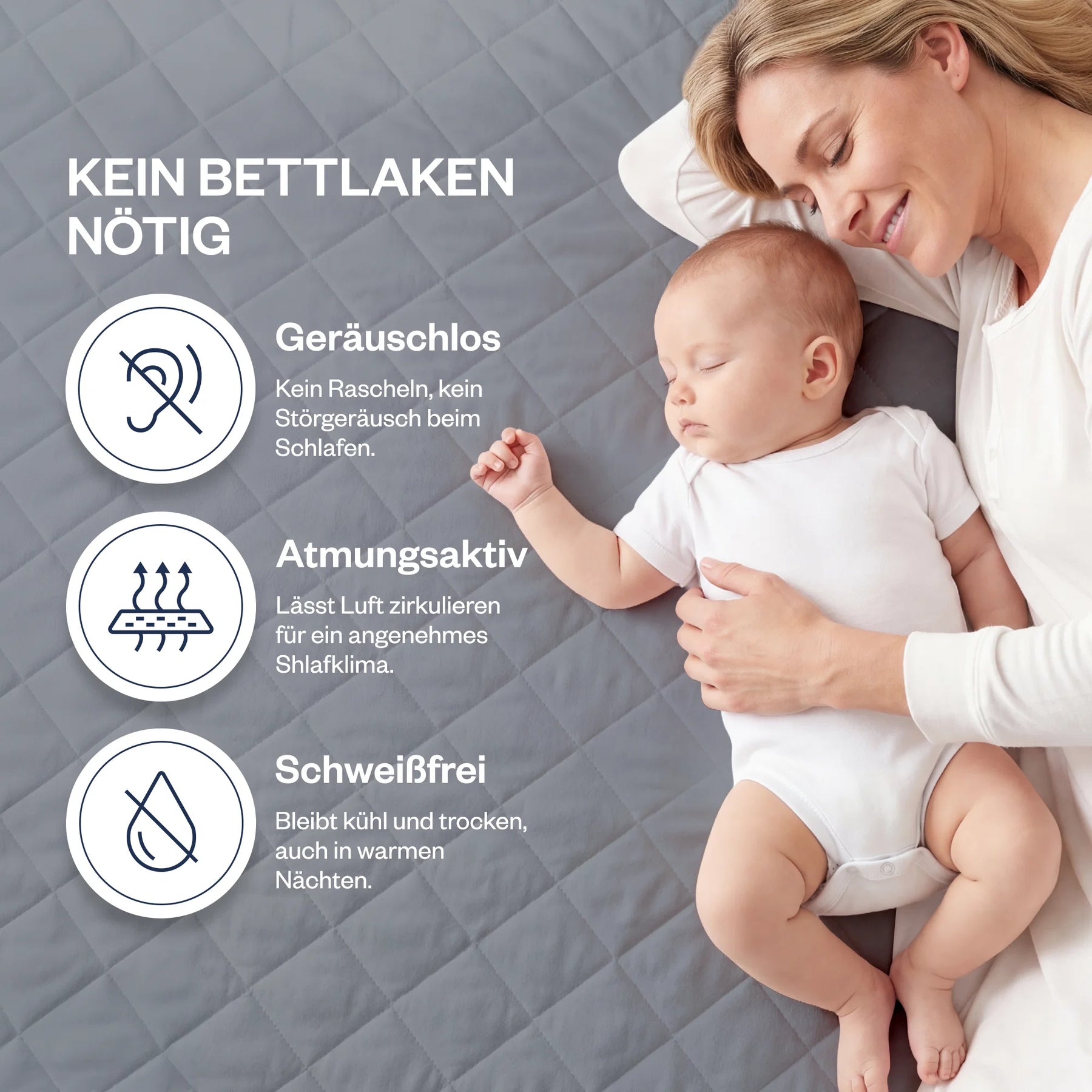 Grauer wasserdichter Baumwoll-Matratzenschoner - Gesteppt & flüssigkeitsdicht