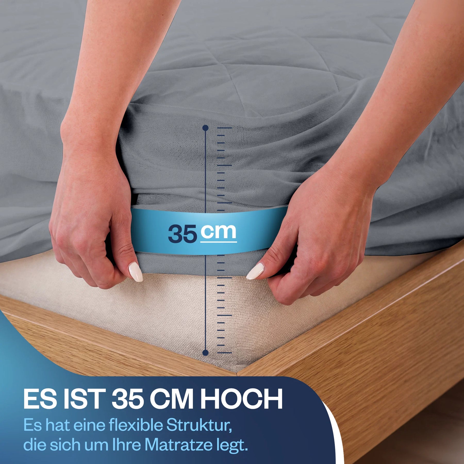 Grauer wasserdichter Baumwoll-Matratzenschoner - Gesteppt & flüssigkeitsdicht