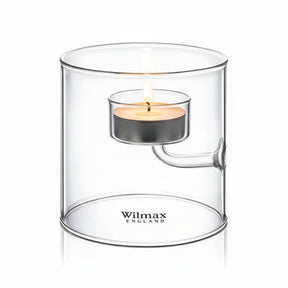 Wilmax Teelichthalter aus Glas für 1 Teelicht, 9 cm hoch