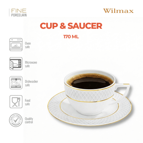 Wilmax Cappuccinotasse mit Untertasse 170 ml Weiß Goldrand Porzellan 2er Set WL-880102402/AB2