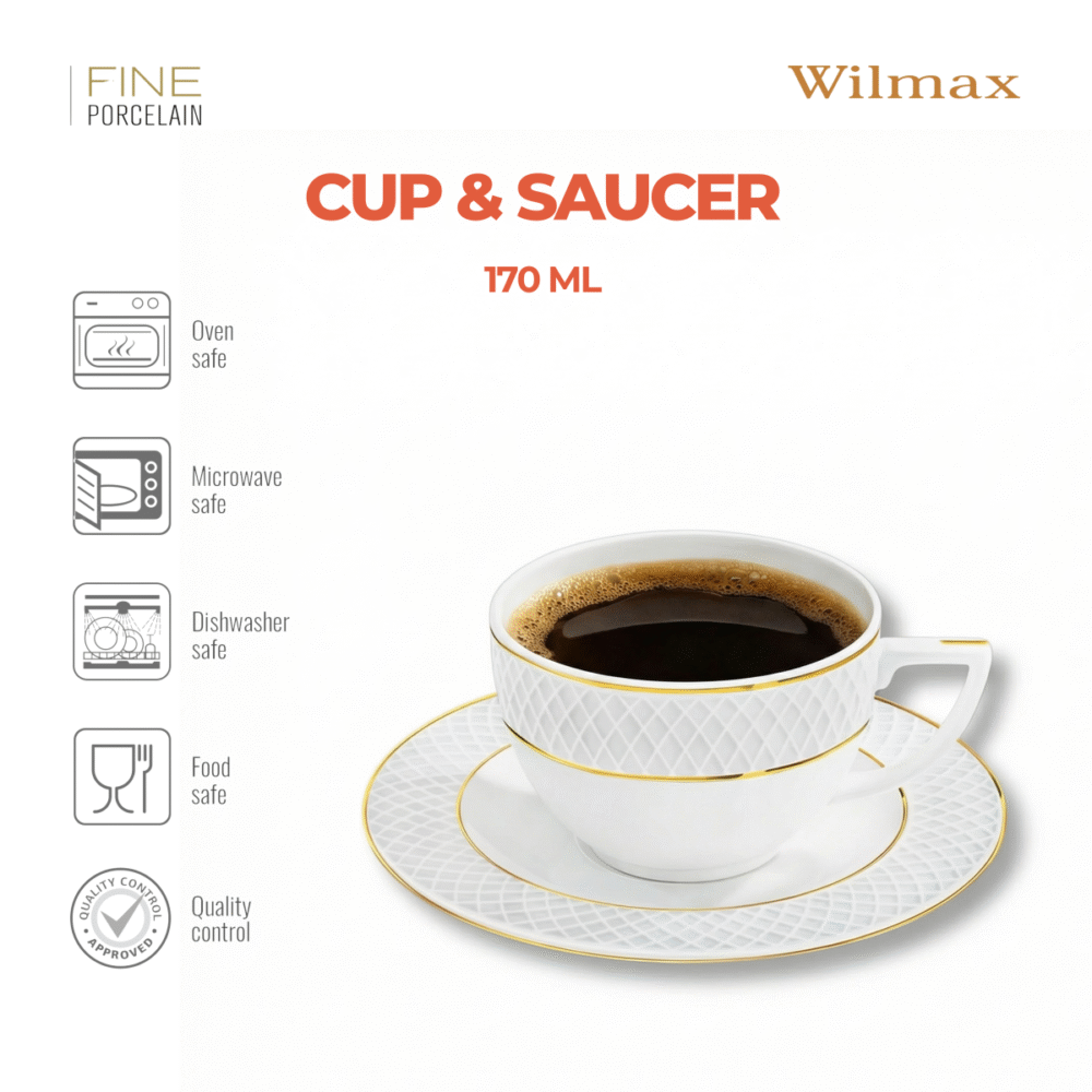 Wilmax Cappuccino Tasse mit Untertasse 170 ml Weiß Porzellan WL-880102402/AB