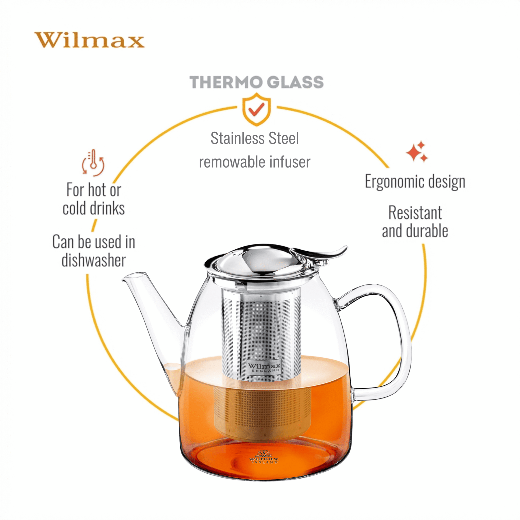 Wilmax Teekanne 600 ml Borosilikatglas Edelstahlfilter